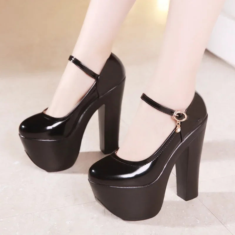 Catwalk 15cm Small Size 32-43 Sexy Extreme Block High Heels Shoes Spring 2025 Trend Bright Leather Chunky Platform Pumps Model