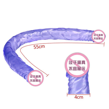 Double headed 55CM long and thick simulated dildo for adult with anal plug for lesbians