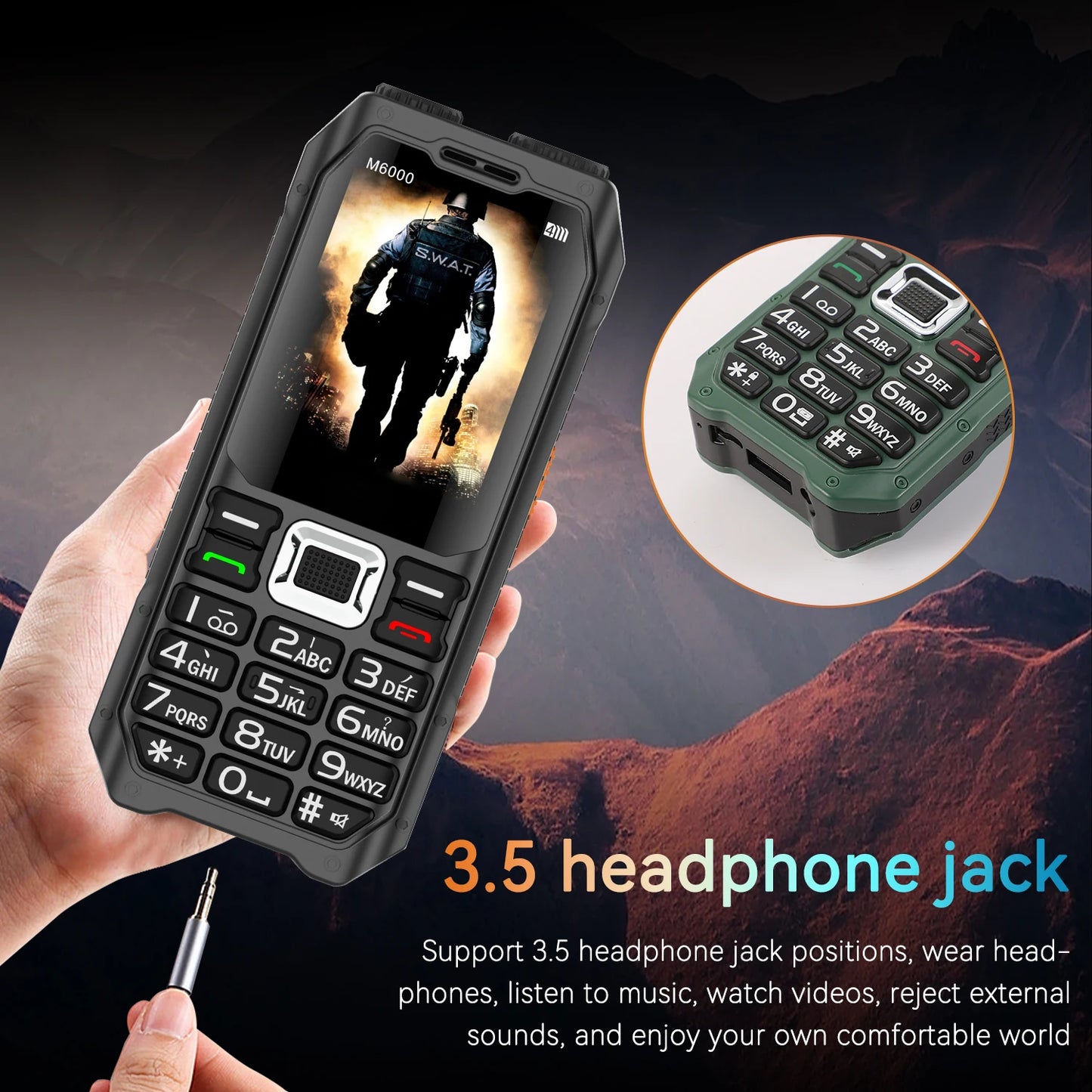 Rugged Mobile Phone M6000 GSM 2G Network 4 SIM Cards Magic Voice 3.5mm Jack 2.4'' Display Big Keyboard Cellphone For Elderly