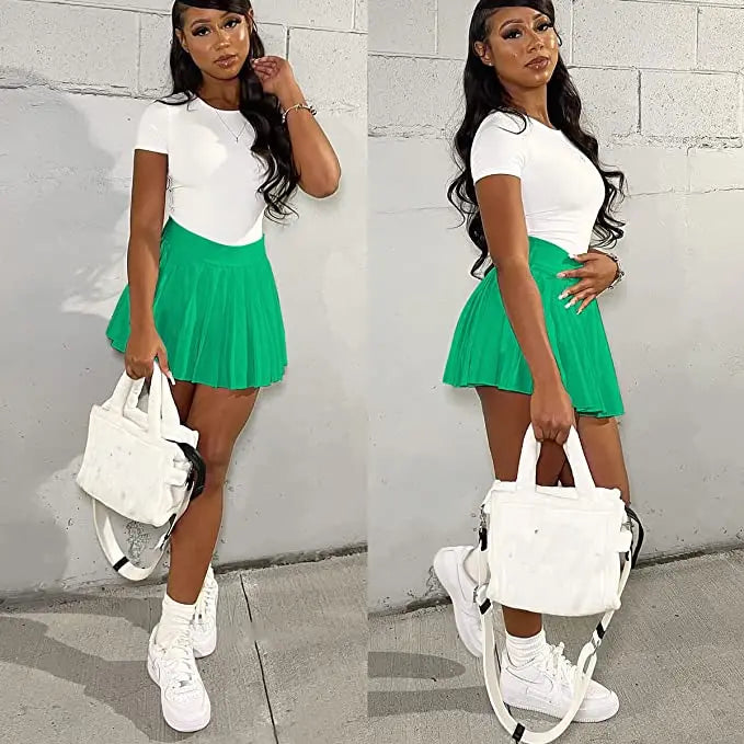 2024 Spring Fashion Women's Mini Pleated Skirts Sexy Club Y2k Accessories Plaid High Waist Stretchy Tennis Skater A-line Outfits