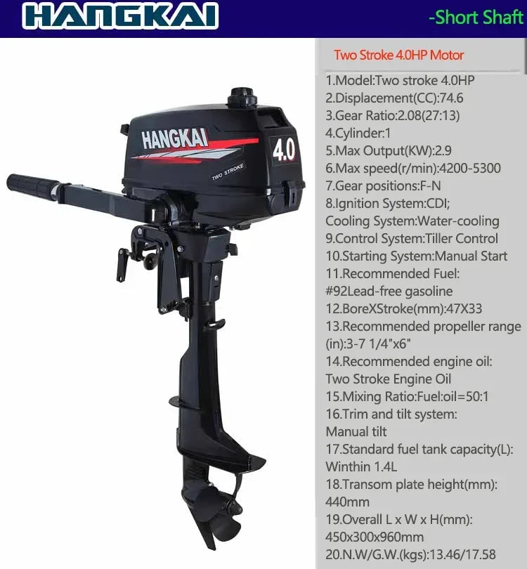 IHOMEINF Powerful 4.0HP-18.0HP Petrol Marine Motor Boat  Engine for the 2.3M-4.6M Assault Boat Canoe Outboards Propeller