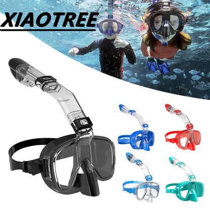 Snorkel and Diving Mask Foldable Anti-Fog Diving Mask Set with Full Dry Top System Adults Diving Goggles Diving Camera Support