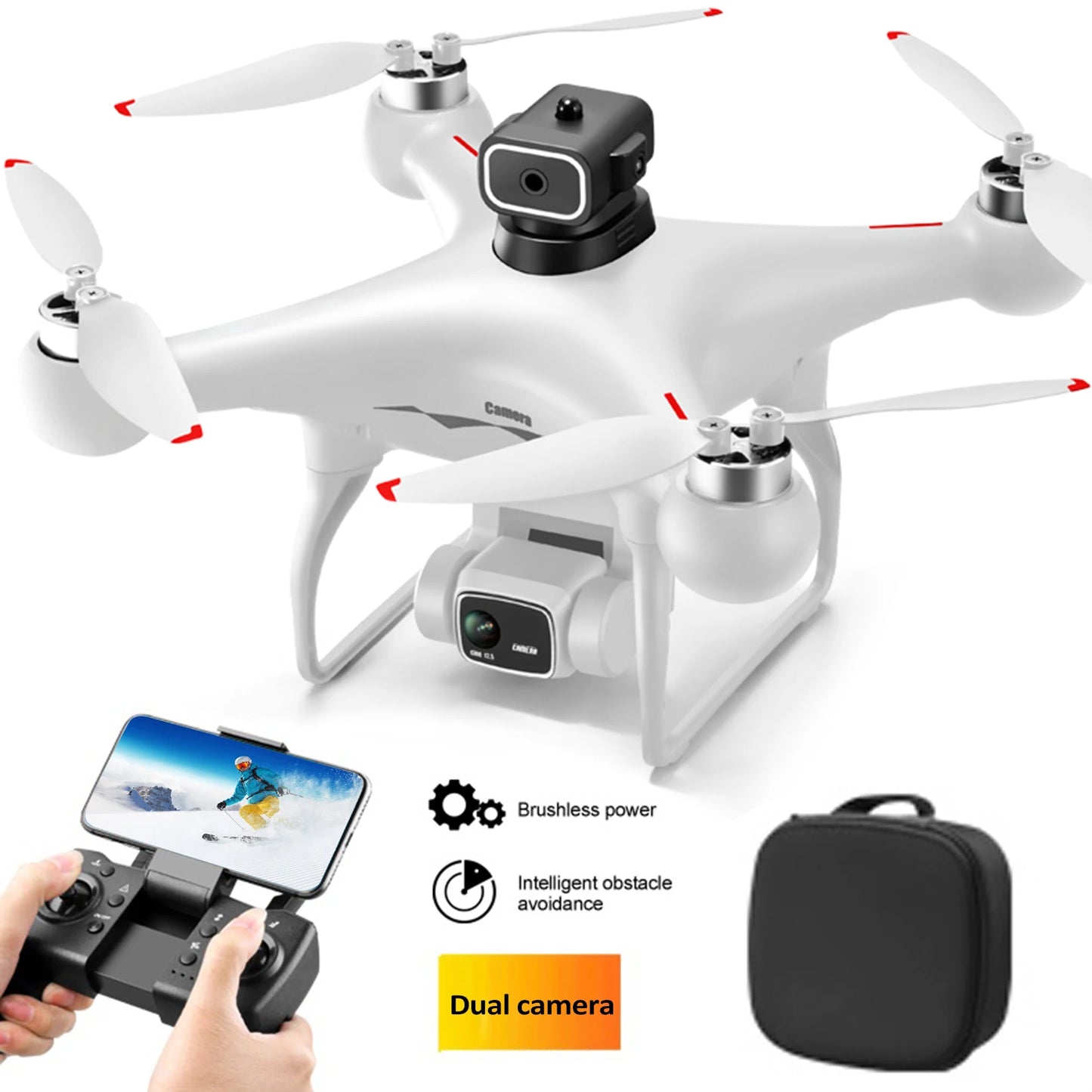 Remote Control Drone 4K Dual Camera Obstacle Avoidance Brushless Motor RC Quadcopter Drone with Storage Bag for Kids Adults