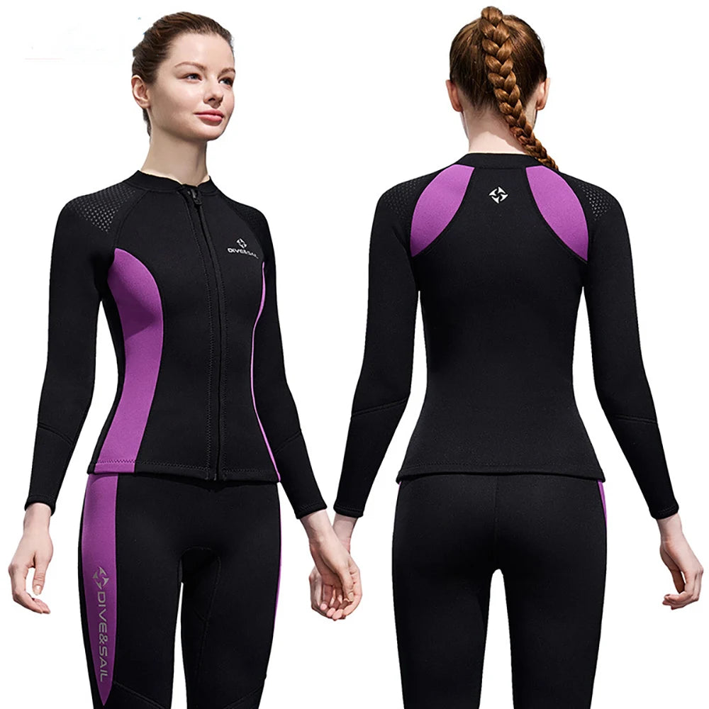 2025 New Men Women Wetsuit Top 3mm Neoprene Wetsuit Jacket Long Sleeve Front Zipper Swimsuit Surfing Diving Tops for Water Sport
