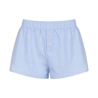 Striped Print Casual Shorts for Women Elastic Waist Fashion Button Bottoms Streetwear Chic Basic Y2K Loose Shorts