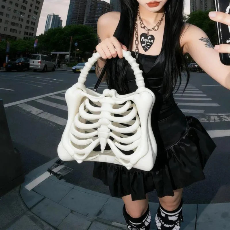 Y2k Women Girls Punk Hiphop Horror Skeleton Bag Original Design Halloween Funny Handbag 3d Print Skull Bag Retro Novelty