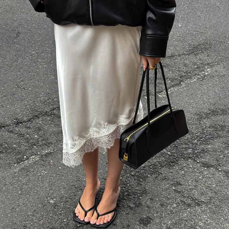 Talenza White Lace Skirts Women Fashion Irregular Lace Patchwork Slim Skirts High Waist Streetwear Party Looks Female Maxi Skirt