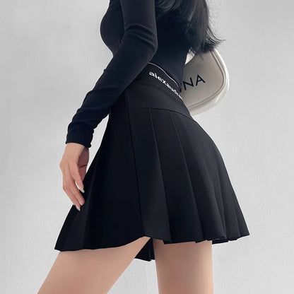 Mini Skirt Women Spring and Summer Original Letter Embroidery Elastic Waist Pleated Skirt A-line Skirt White Black