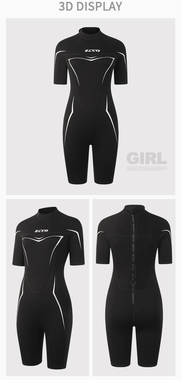 3mm Wetsuits for Men Women Neoprene Diving Suits Back Zipper Short Sleeve Swimsuits for Diving Snorkel Surfing Swimming Wet Suit