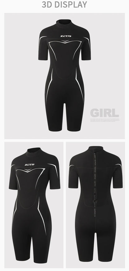 3mm Wetsuits for Men Women Neoprene Diving Suits Back Zipper Short Sleeve Swimsuits for Diving Snorkel Surfing Swimming Wet Suit