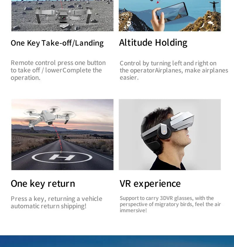 2025 E88 Pro WiFi FPV Drone - Single/Dual 4K/1080P Camera, Wide-Angle HD, Altitude Hold, Foldable Quadcopter RC Helicopter Toy