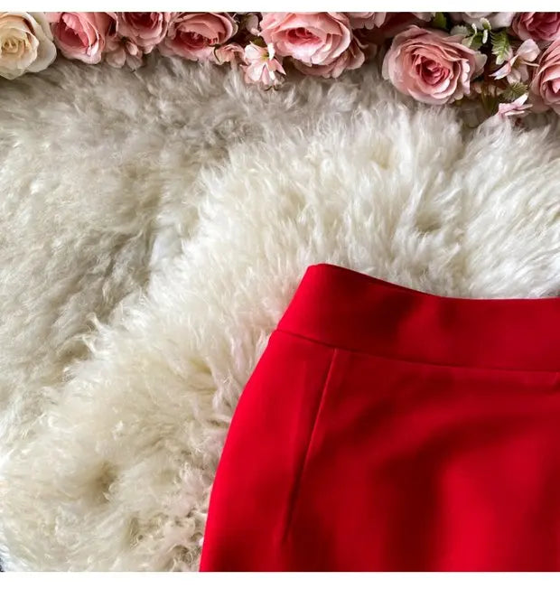 Faion High Waist  Color Midi Skirt Slimming Elastic Slit One Step OL Busin Bodycon Skirt Young Women Commute Sle