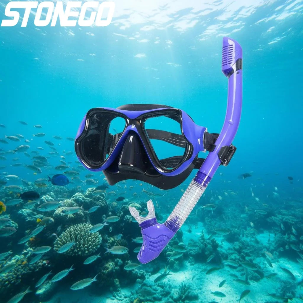 Snorkeling Gear Diving Mask Snorkel Set Full Face Silicone Large Frame Dry Snorkel for Water Sports