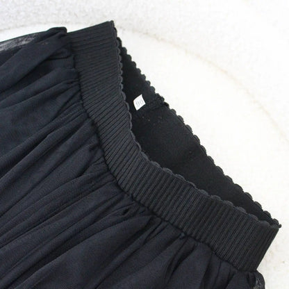 Hirsionsan Pleated Cake Skirts Women 2024 New Korean Harajuku Sweet Lace Skirt Ladies Elegant Party Ball Gown Female Mesh Skirt