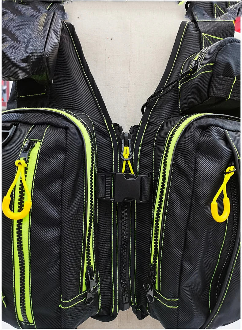 multi-functional life jacket vest for outdoor fishing, a must-have for safety. Multiple pockets for storage, buoyant materials