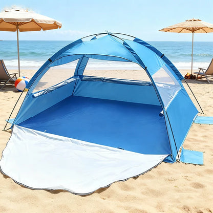 Beach Tent 2-3 Persons Pop Up Tent Automatic Quickly Open Outdoor Camping Tour  Portable Sun protection with Extended Mat