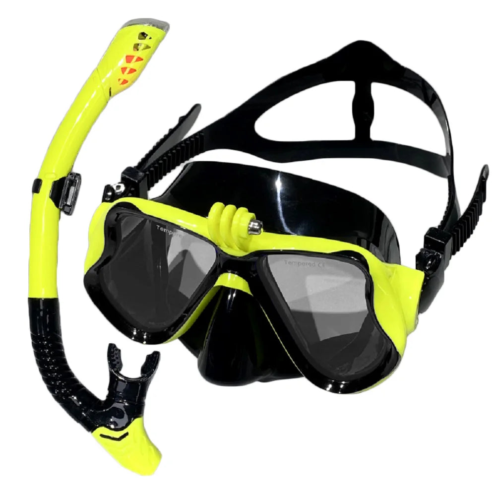 Diving Mask With Sports Camera Mount Electroplate Tempered Glass Silicone Mask is Safe and Comfortable