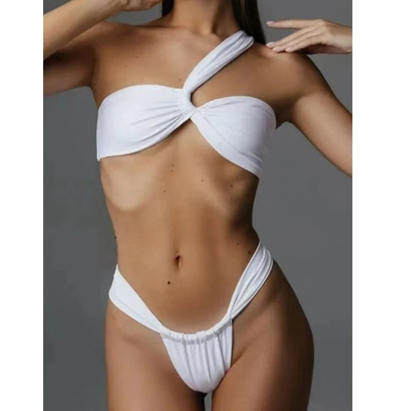 Single Shoulder Open Back Women Swimsuits 2024 Sexy Female Swimwear Brazilian Bikini Set Thong Biquini Swim Suits Beachwear