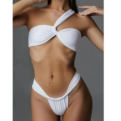 Single Shoulder Open Back Women Swimsuits 2024 Sexy Female Swimwear Brazilian Bikini Set Thong Biquini Swim Suits Beachwear