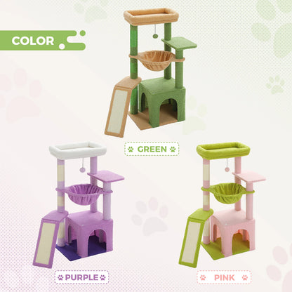 Cat Tree for Indoor Cats, Small Cat Tower with Large Cat Condo, Cat Scratching Posts, Cozy Cat Hammock and Cat Scratching Ladder