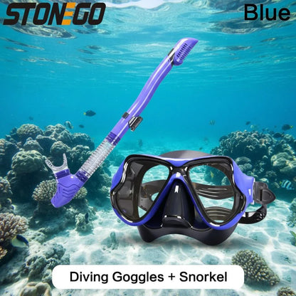 Snorkeling Gear Diving Mask Snorkel Set Full Face Silicone Large Frame Dry Snorkel for Water Sports