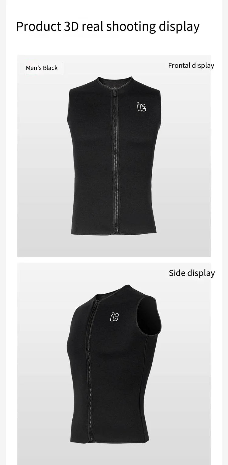 3MM Men Women Sleeveless Wetsuit Top No Hood Neoprene Thermal Vest for Scuba Diving Surfing Kayaking Swimming Water Sports