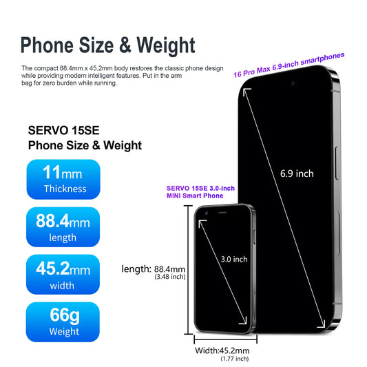 SERVO Mini Smartphone 3.0" Display 2GB+16GB 3G WCDMA Facial Recognition WiFi GPS Play Store Android Smart Phone Dual SIM Standby