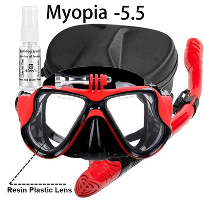 Myopia Snorkel & Dive Mask for Adults with Anti-Fog Spray ,Box,Dry Top Snorkel, Adjustable Strap Free Breathing Design