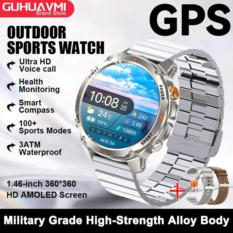2026 New Outdoor Sport GPS Position Smart Watch Men 3ATM Waterproof Compass Altimeter 540mAh BT Call Fitness Watch