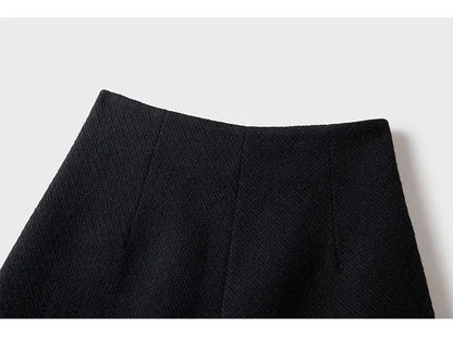 Tweed Wide Leg Shorts Skirts Women Chic Empire All-match Button Minority Elegant A-line Autumn Winter Thick Popular Daily Female