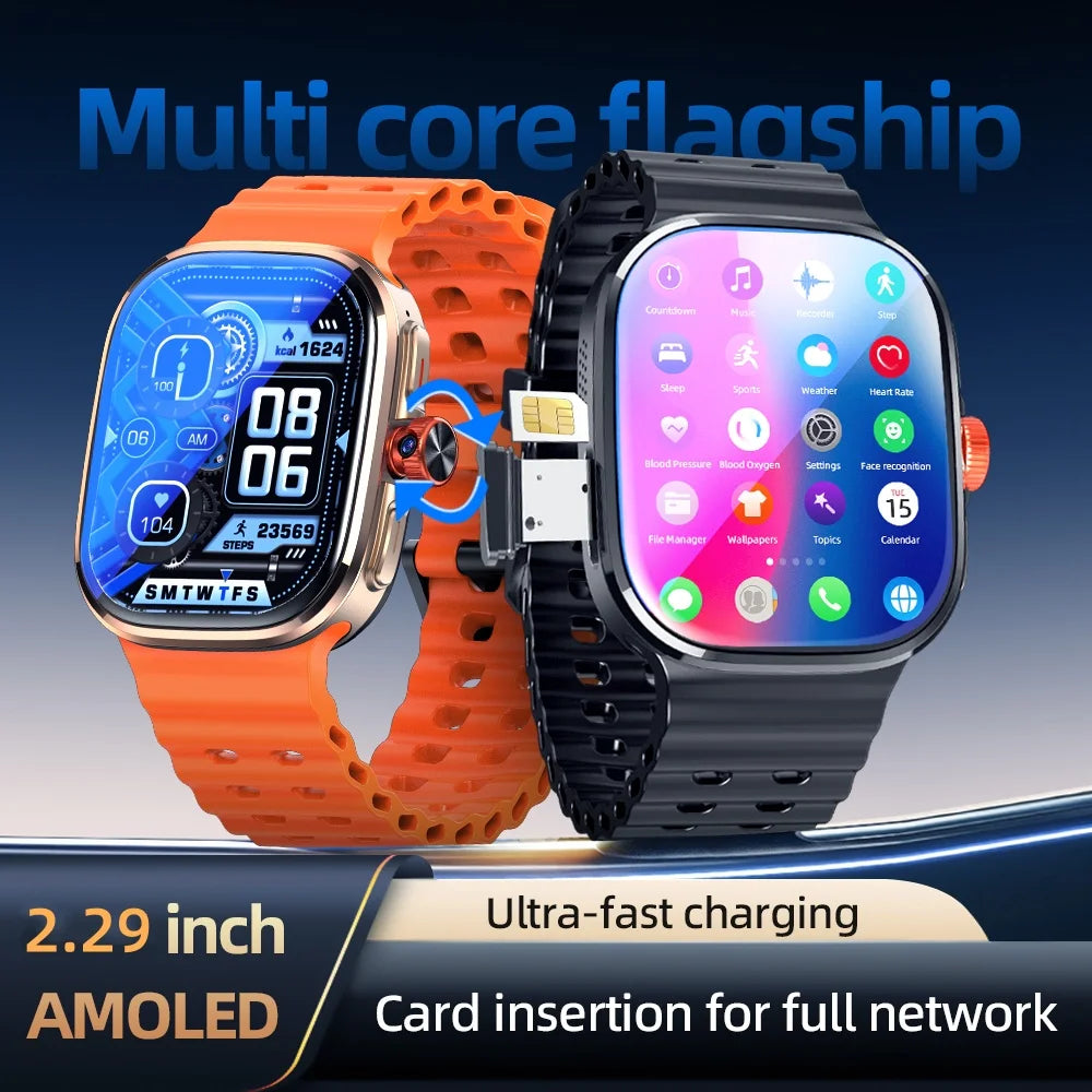 P2 Smart Watch 5G LTE  Android 13.0 2.29'' AMOLED Display Smartwatch With 800W Pull-out Camera Face/Fingerprint Unlock Sim Card