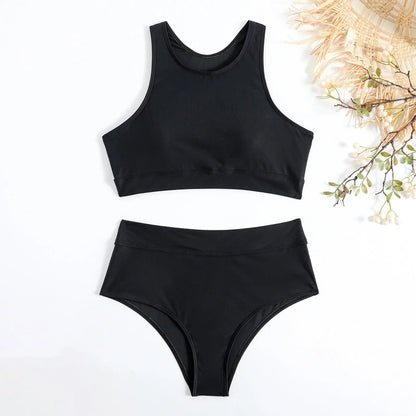 Women'S Solid Color Tank Top Swimsuit Ladies Split High Waist Swimsuit Two-Piece Set Traje De BañO Mujer Biquinis Feminino