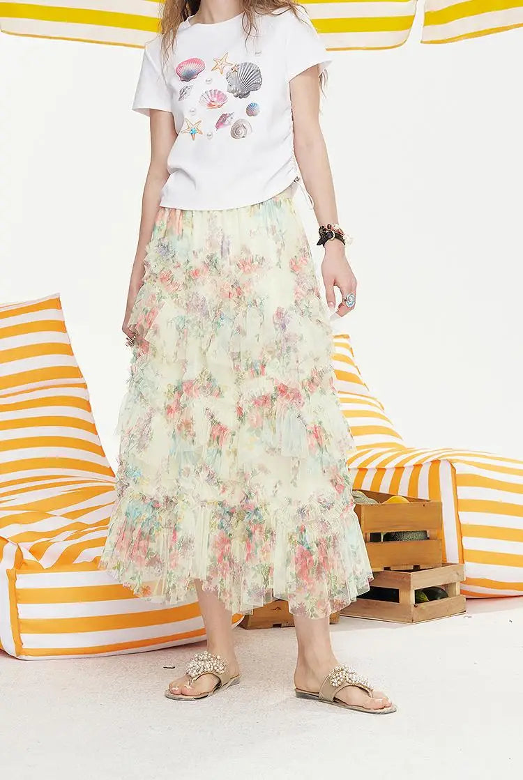 ELFSACK 2025 Summer New Arrivals High Waisted A-Line Floral Chic Skirt For Women