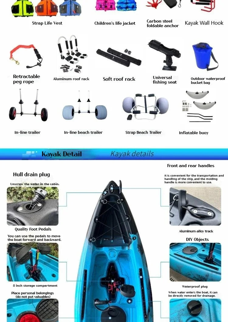 2025 Portable LLDPE Kayak With Split Hard Shell Electric Pedal-Driven Canoe For Solo Tandem Lake Sea Adventures Modular Assembly