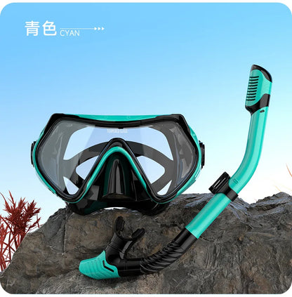 Diving Mask Snorkeling Full Dry Breathing Tube Set, Large Frame Swimming Goggles, Liquid Silicone Diving Mask