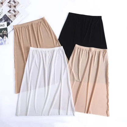 High Waist Solid Color Cotton Women Long Petticoat Ice Silk Underskirt Underskirt Half Slips Safety Underskirt Slips