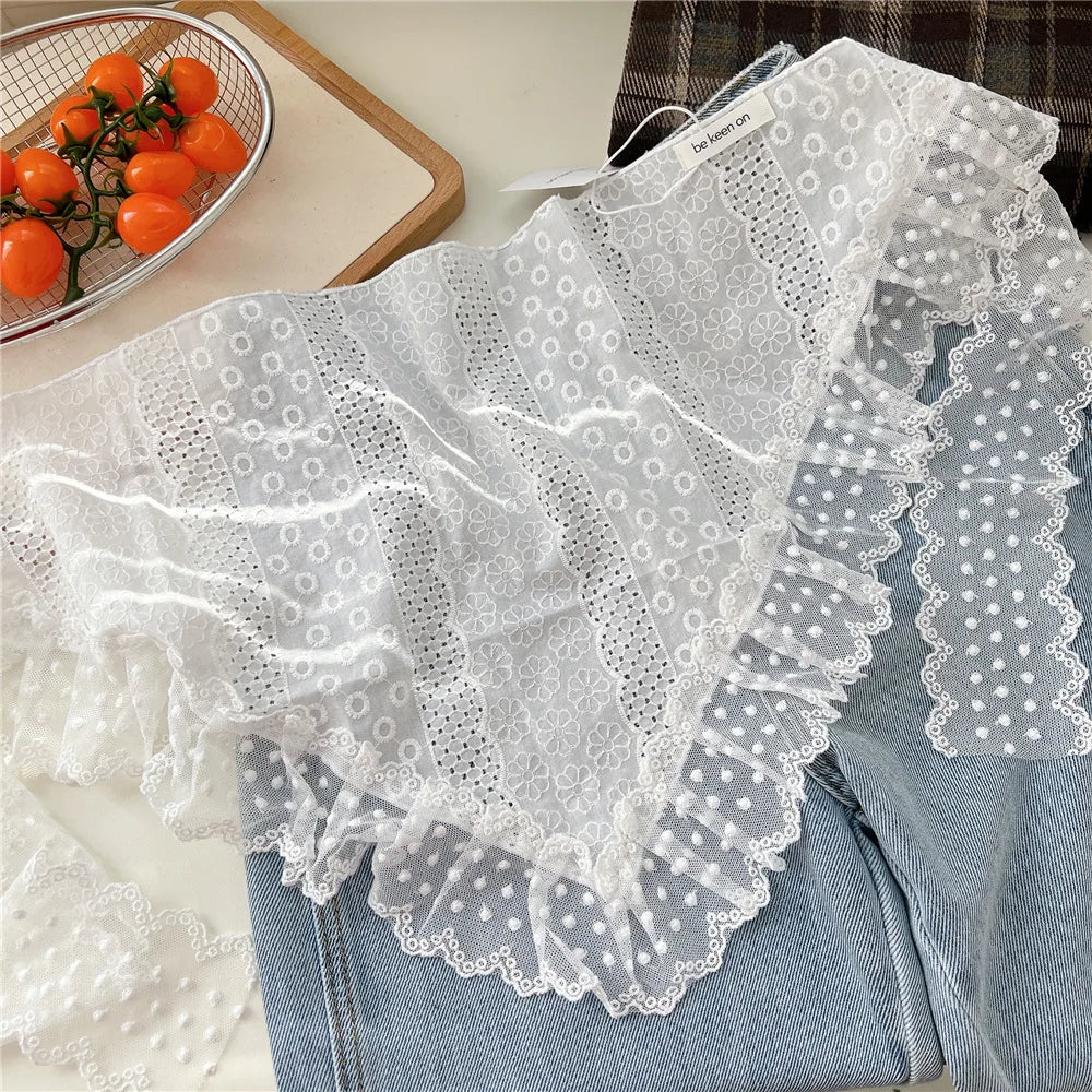 INS Y2K Stylish Lace Embroidery Layered Triangular Types Jeans Pant Matching Half Skirts Fart Curtains All-Match Stacked Skirt
