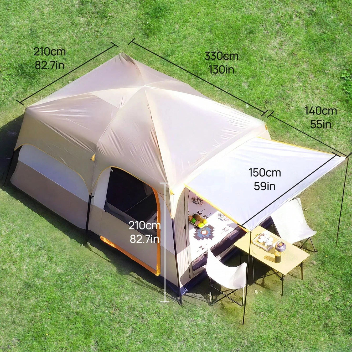 5-8 Person Camping Tent 2 Bedroom 1Hall  Double Layers Oversize Thickened Rainproof Tent Outdoor Family Camp Tour Equipment