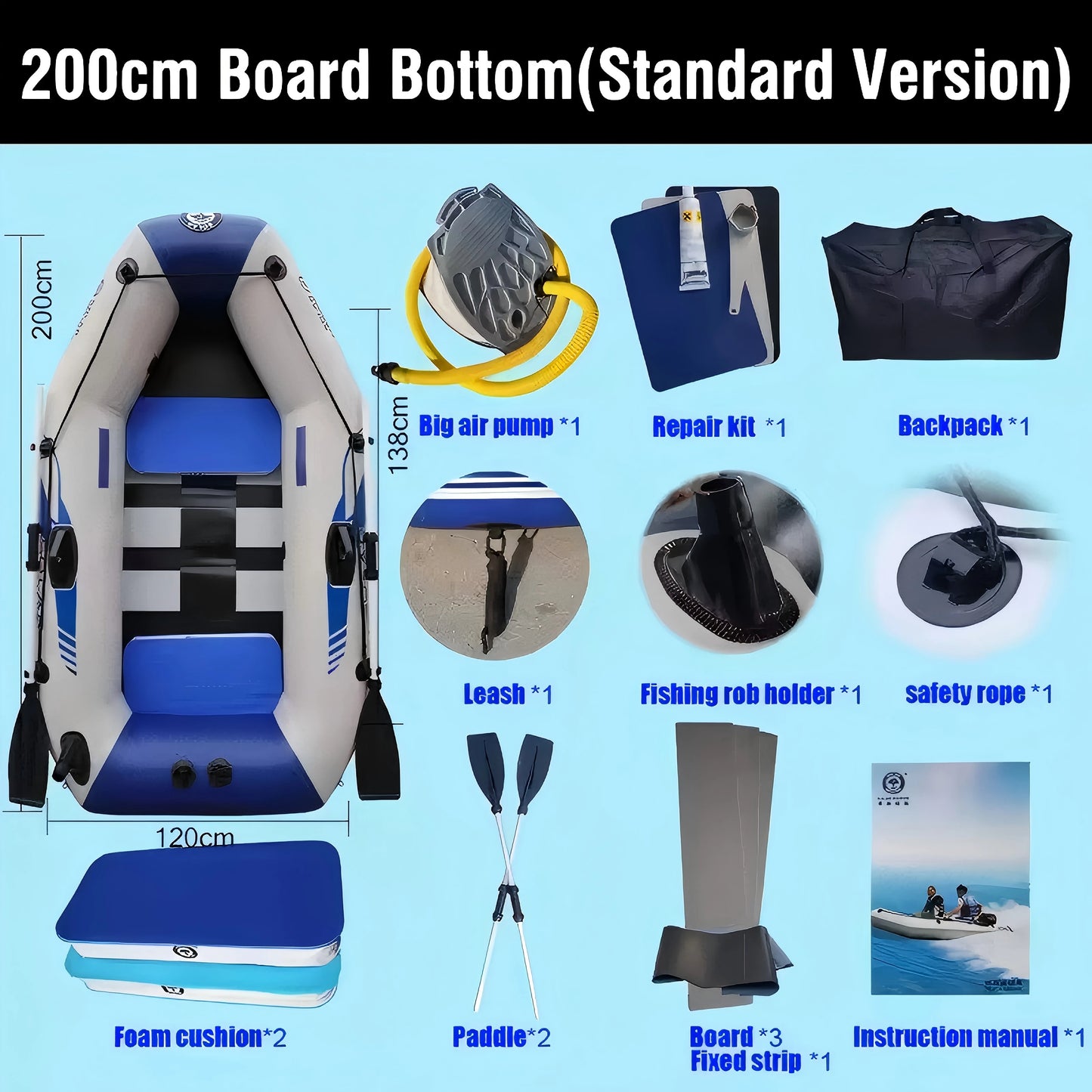 PVC Inflatable Fishing Boat Solarmarine 2M Single Person Racing Boats and Surfing Kayak Portable for Adult Outdoor Watersport