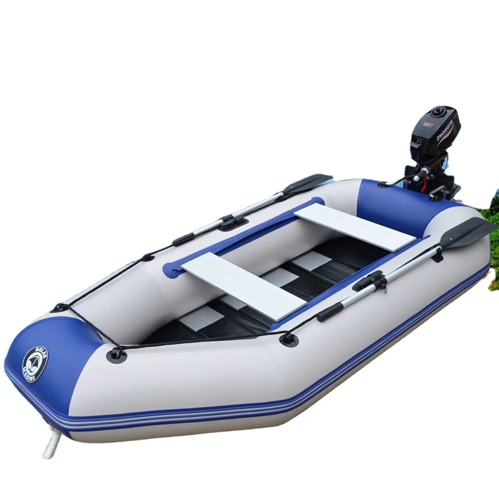 2.7m Wood Floor PVC Inflatable Fishing Kayak 0.9 mm Thick Leisure Rowing Rubber Pontoon Boat Solar Kayak