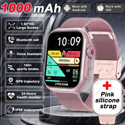 1000 mAh Smart Watch Men Women 1.85-Inch AMOLED GPS 100+Sports Mode Watches Heart Rate Bluetooth Call IP68 Waterproof Smartwatch