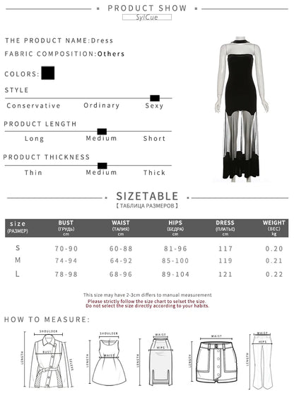 Sylcue Winter Party Black Mysterious Sexy Mature Beautiful Elegant Graceful Sweet Gentle Women'S Halter Tulle Stitching Dress