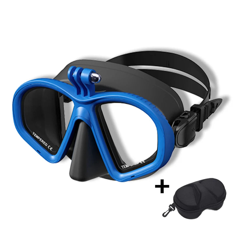 Professional Wet Low Volume Freediving Mask, Tempered Glass dive Mask, J-Type Diving Mask, Snorkel Set, With Go-Pro Camera Mount
