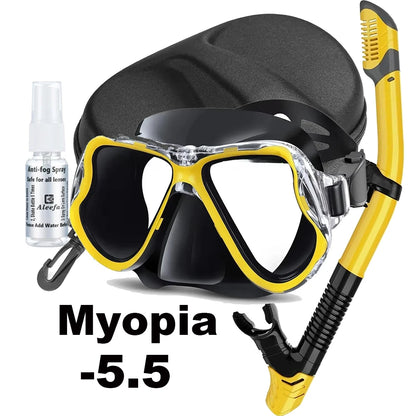 Myopia Snorkel & Dive Mask for Adults with Anti-Fog Spray ,Box,Dry Top Snorkel, Adjustable Strap Free Breathing Design