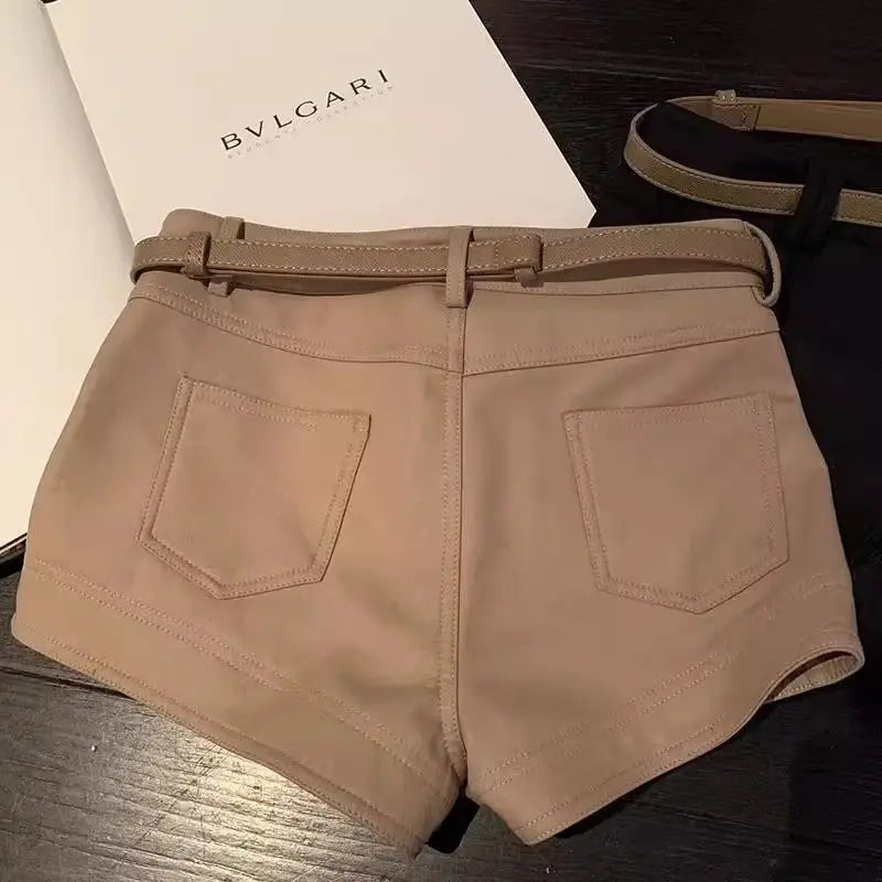 Khaki Casual Pants for Women Autumn and Winter Outerwear Booty Shorts Hips Elastic Tight Design High Waist Slimming Shorts Women