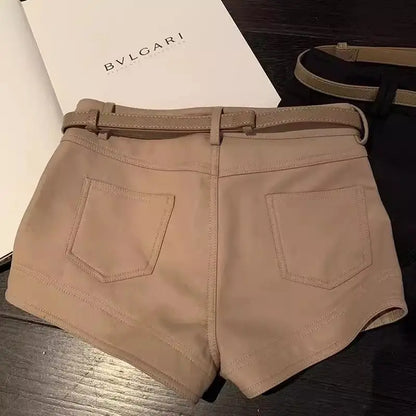 Khaki Casual Pants for Women Autumn and Winter Outerwear Booty Shorts Hips Elastic Tight Design High Waist Slimming Shorts Women