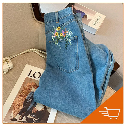 STSVZORR Vintage Embroidery Denim Half Skirt Women's Summer Skirt Water Wash Elastic Wrap Hip Short Skirt