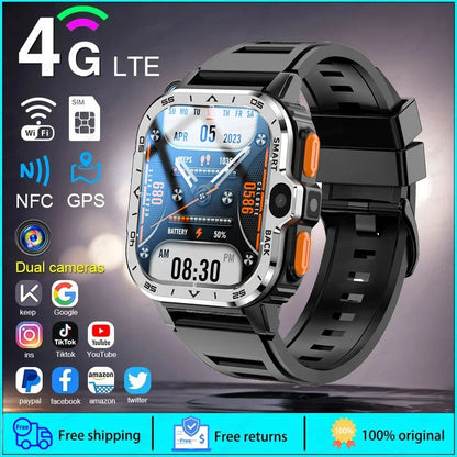 PGD SmartWatch 4G LTE GPS Wifi SIM Card NFC Dual Camera Rugged 64G ROM Storage Heart Rate Sports Smart Watch Men