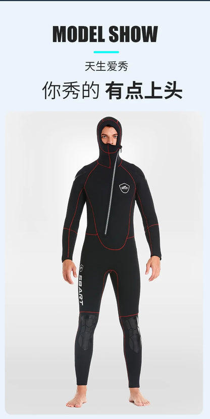 5MM diving suit thickened warm swimming suit hooded knee protection deep diving fishing suit winter swimming equipment wetsuit