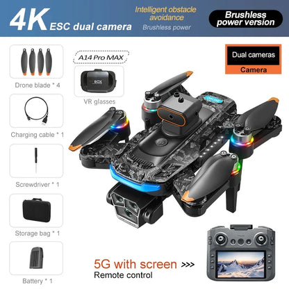 Xiaomi A14 pro Max Drone 8k HD Dual Camera GPS Brushless Optical Flow Obstacle Avoidance 4.5-inch Large Screen Uav Rc 20000m New